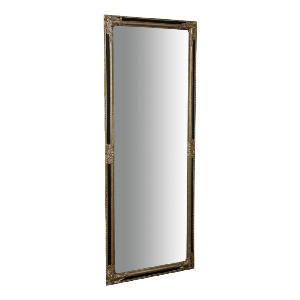 Espejo decorativo alto rectangular estilo clásico, marco estrecho tallado bronce envejecido, para pared